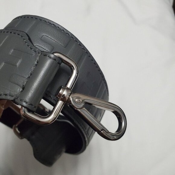 Fendi FF M onogram Gray Leather Shoulder Strap - Picture 6 of 8